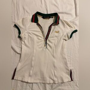 COOGI white polo, red and green stripe gold size large Y2K vintage